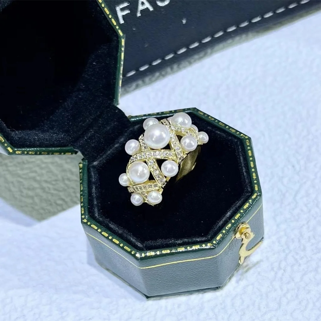 

3-6mm Real Natural freshwater pearl Gold Plated ring necklace for gift