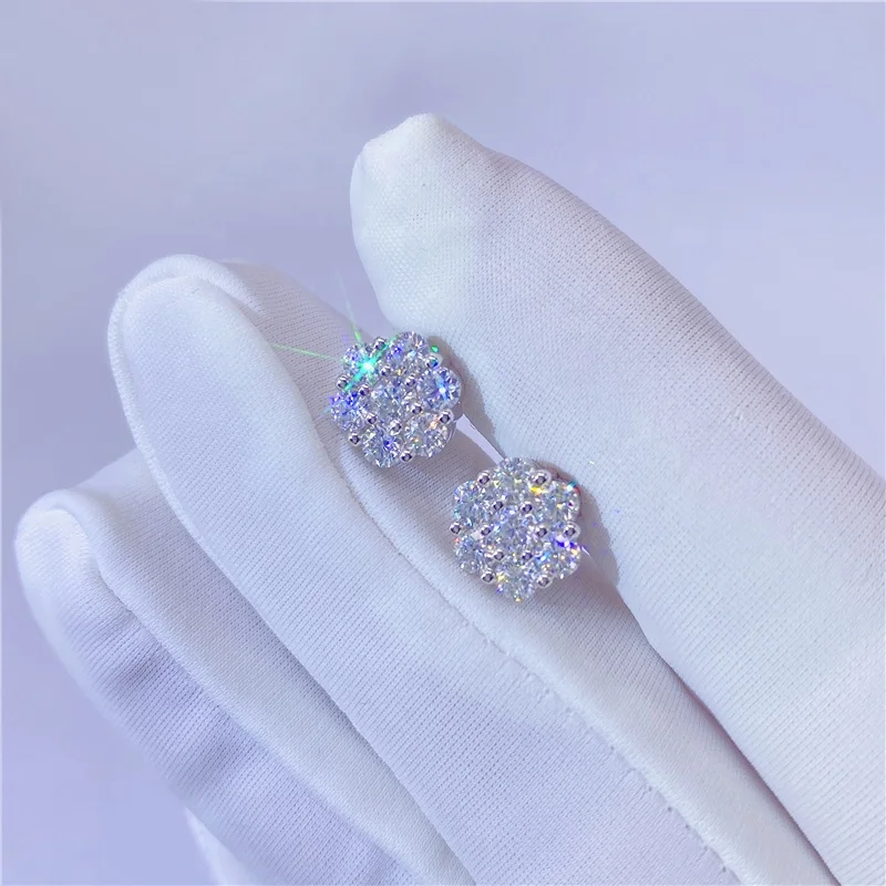 

2021 Popular Hotsale Iced Out Jewelry Lowest Price 925 Sterling Silver Jewelry DEF Moissanite VVS Stud Earrings