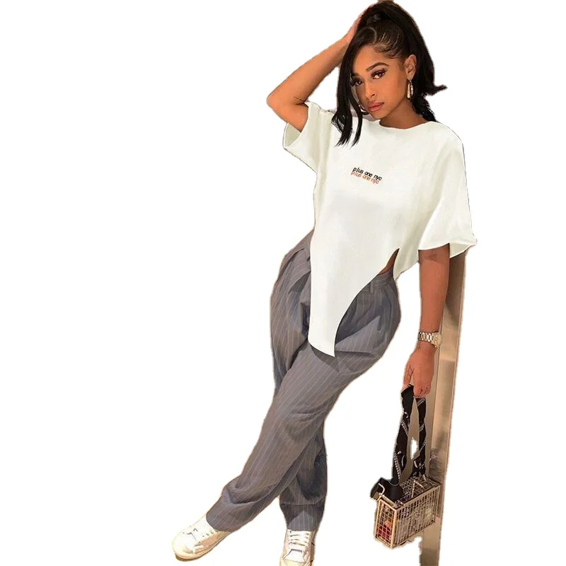 

Fashion Letter Print Crop Top Short Irregular Top with long Sleeve Loss women T-Shirts