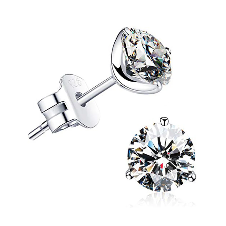 

925 Sterling Silver Earrings 18K Gold Plated Silver Brilliant Cut Simulated Diamond CZ Stud Earrings