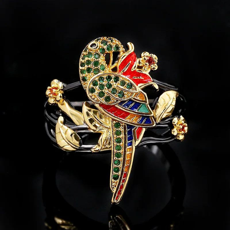 

Antique Designs KYRA01249 Antique Gold Plated Bird Shape enamel Ring for women, Black