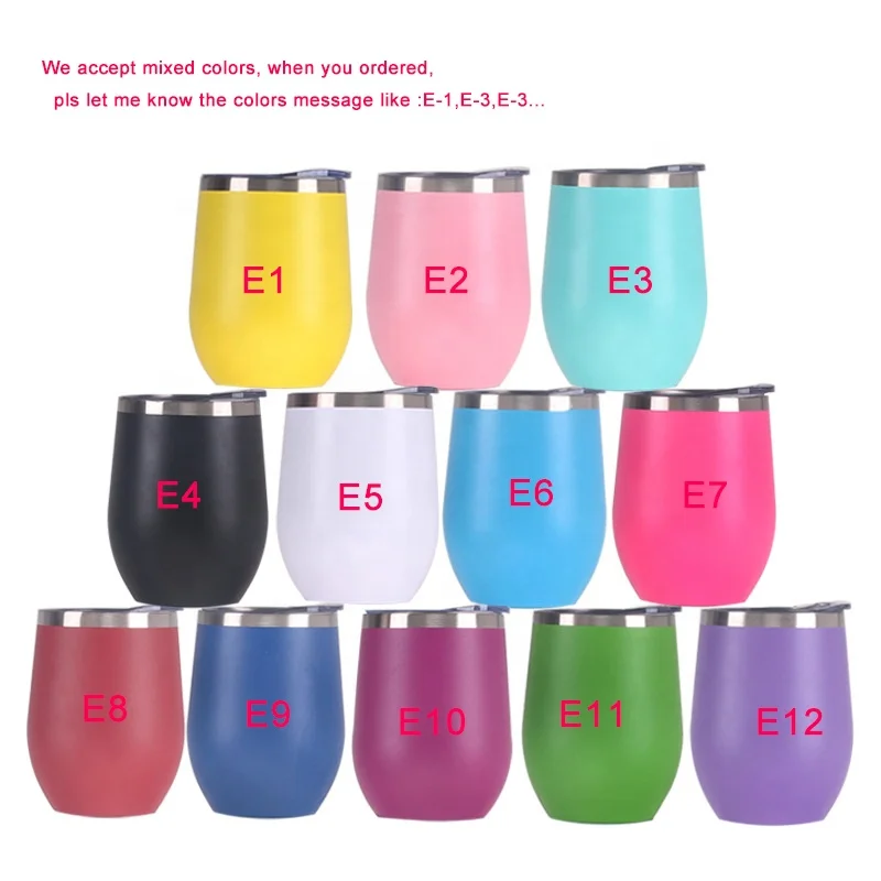 

Factory Wholesale Powder Coated stemless 18/8 stainless steel wine tumbler cups with lid and straw