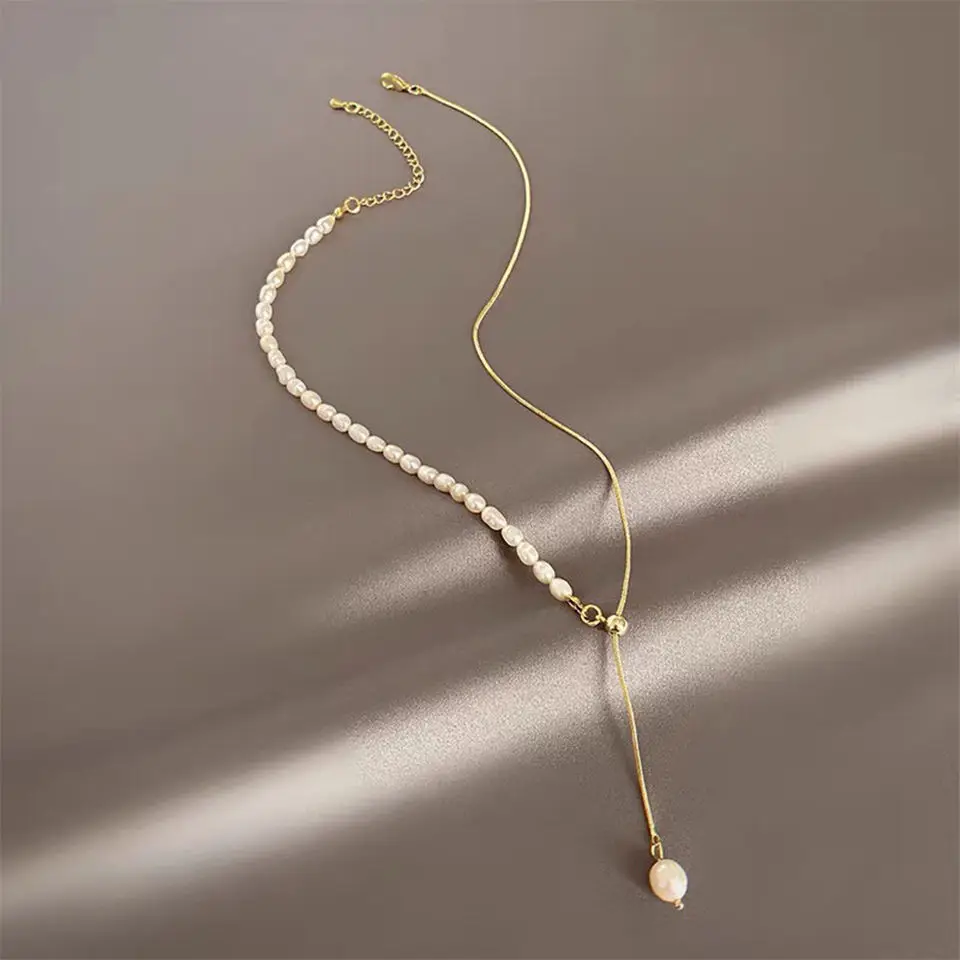 

Elegant Pearl Pendant Necklace 925 Sterling Silver Gold Plated Chunky White Freshwater Pearl Necklace For Women Wholesale