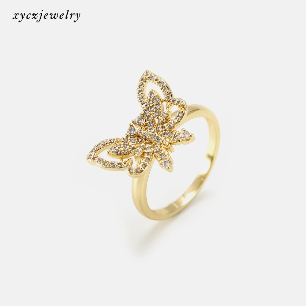 

Classic Brass Gold Plated Jewelry White CZ Butterfly Ring For Women 2020