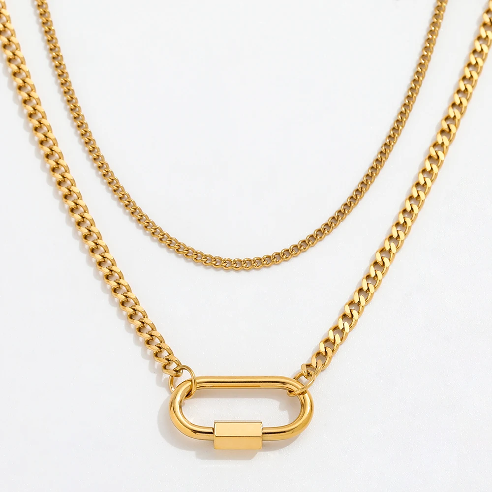 

Joolim Jewelry 18K Gold Plated Double-layer Oval Pendant Necklace Stainless Steel Jewelry Wholesale