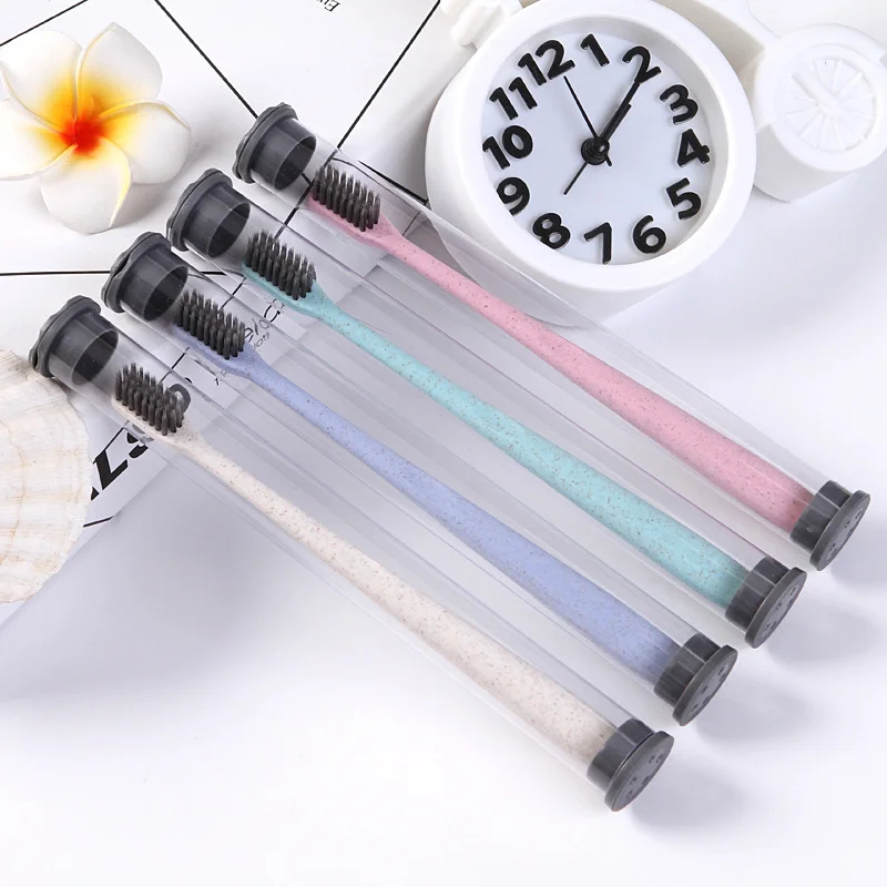 

Hot Sale Custom Logo Wholesale Bathroom Portable Travel Natural Wheat Straw Adult Toothbrush, Blue, pink,green, white