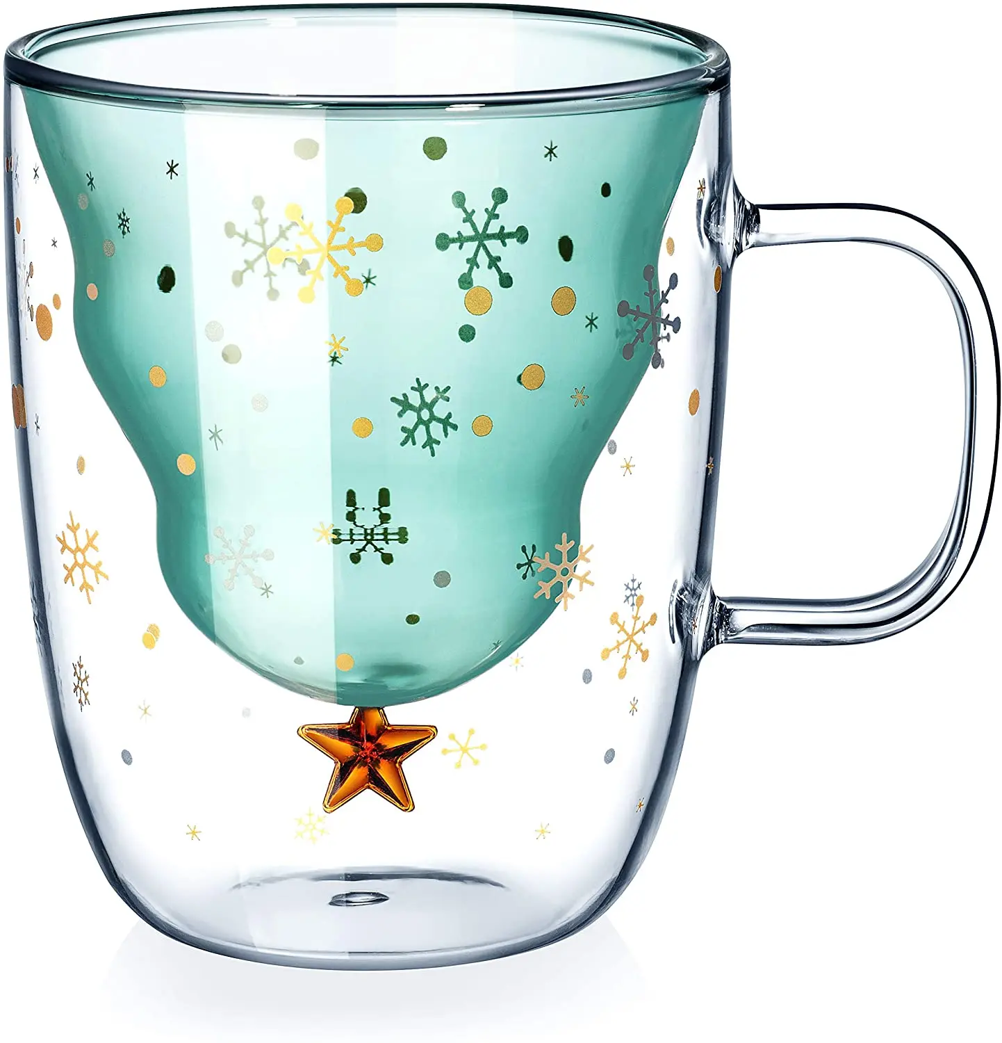

2021 Double Wall Glass Christmas Tree Star Cup Coffee Cup Milk Juice Mug Children's Christmas Gift Creative 3D Anti-Scalding Cup, Blue