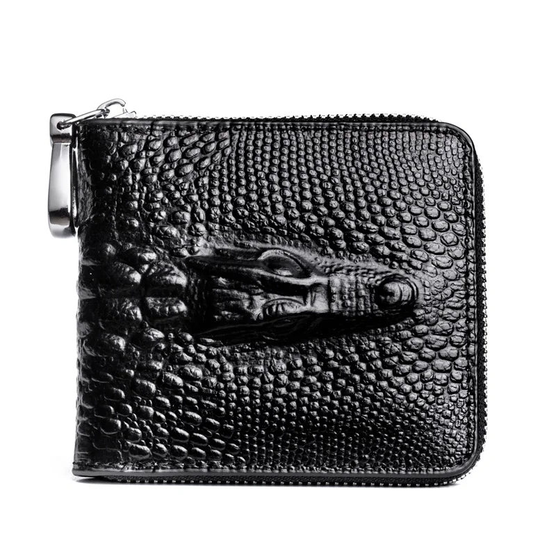 

New European and American men's short RFID wallet crocodile pattern anti-theft brush multi Card Wallet carrying Wallet, Black