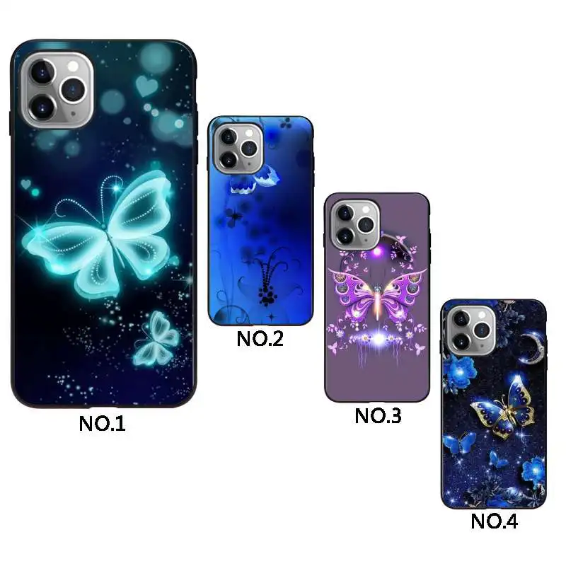 

Beautiful butterfly black phone back cover for iPhone 12 11Pro Max 11 X XS XR XS MAX 8plus 8 7plus 7 6plus 6 5 5E case