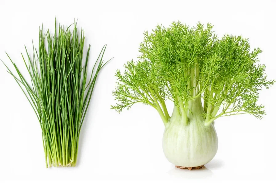 Close-up comparison of anise seeds and fennel seeds showing size and color differences