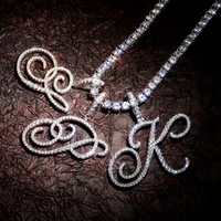 

Custom Personalized Cursive Letters English Letters A-Z Pendant& Necklace Hip Hop Cubic Zircon Charm jewelry Men Women Gifts