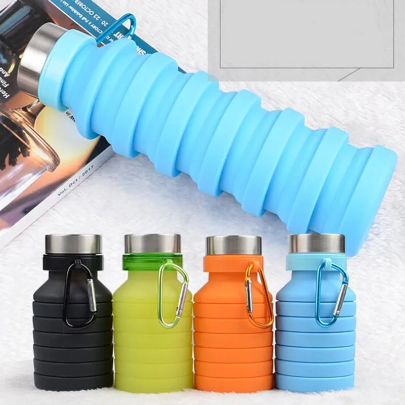 

Retractable Folding Sports Drink Kettle Coffee Bottle Travel Drinking Cups 550ml Outdoor Sport Portable Silicone Water Bottle, As photo
