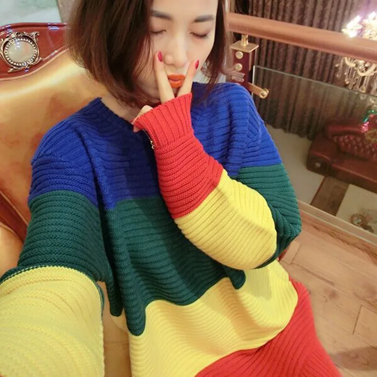 

Full colour loose casual long sleeve ryder cup jumper rainbow sweater for women