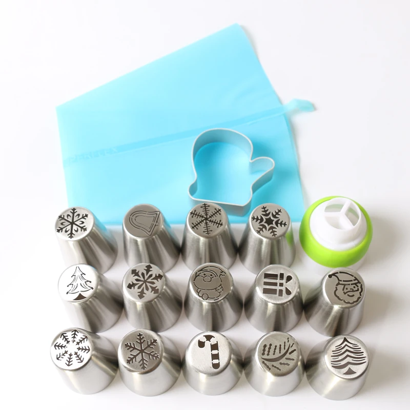 

17Pcs Christmas Pastry Nozzles Set Stainless Steel Icing Piping Tips Bags Santa Claus Xmas Snow Cupcake Cake Decorating Tools