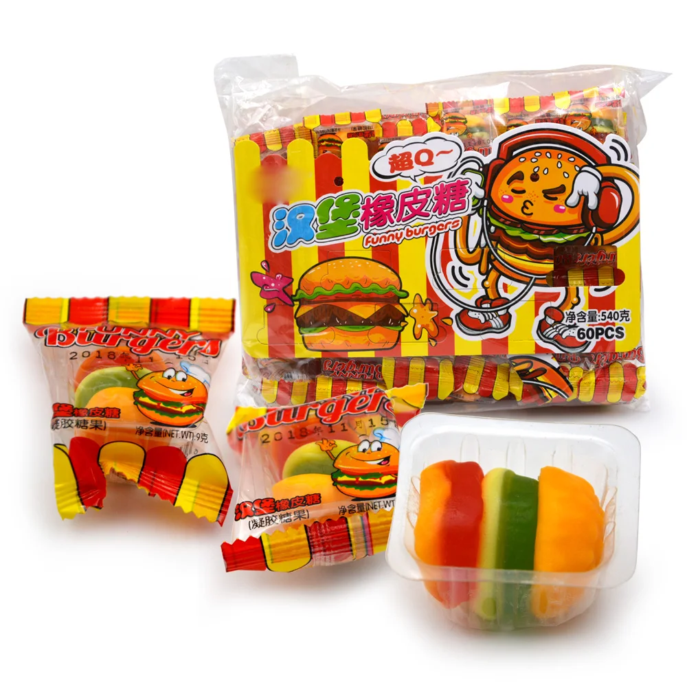 
chewing hamburger shaped gummy candy gelatin candies for wholesale 