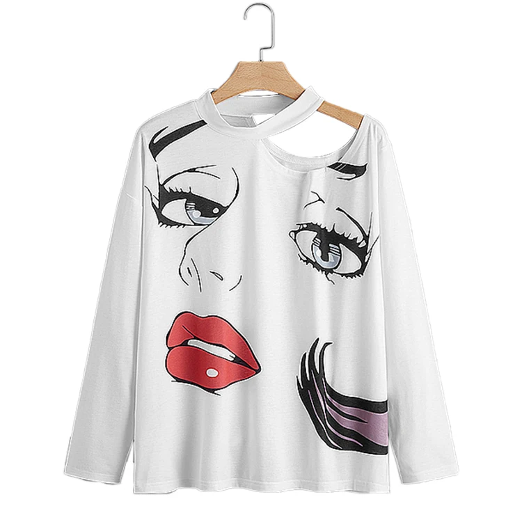 

Custom Digital Printed Long Sleeve Tees Round Neck Ladies Casual Clothing Oversize Plain White Plus Size T-shirts