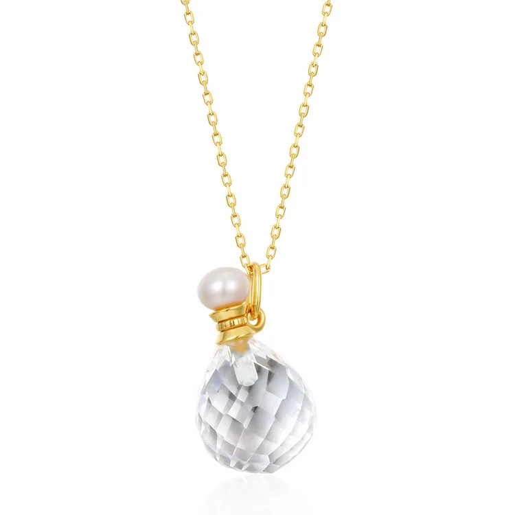 

Perfume Bottle Pendant Big Pear Crystal Gemstone S925 Long Necklace with Pearl