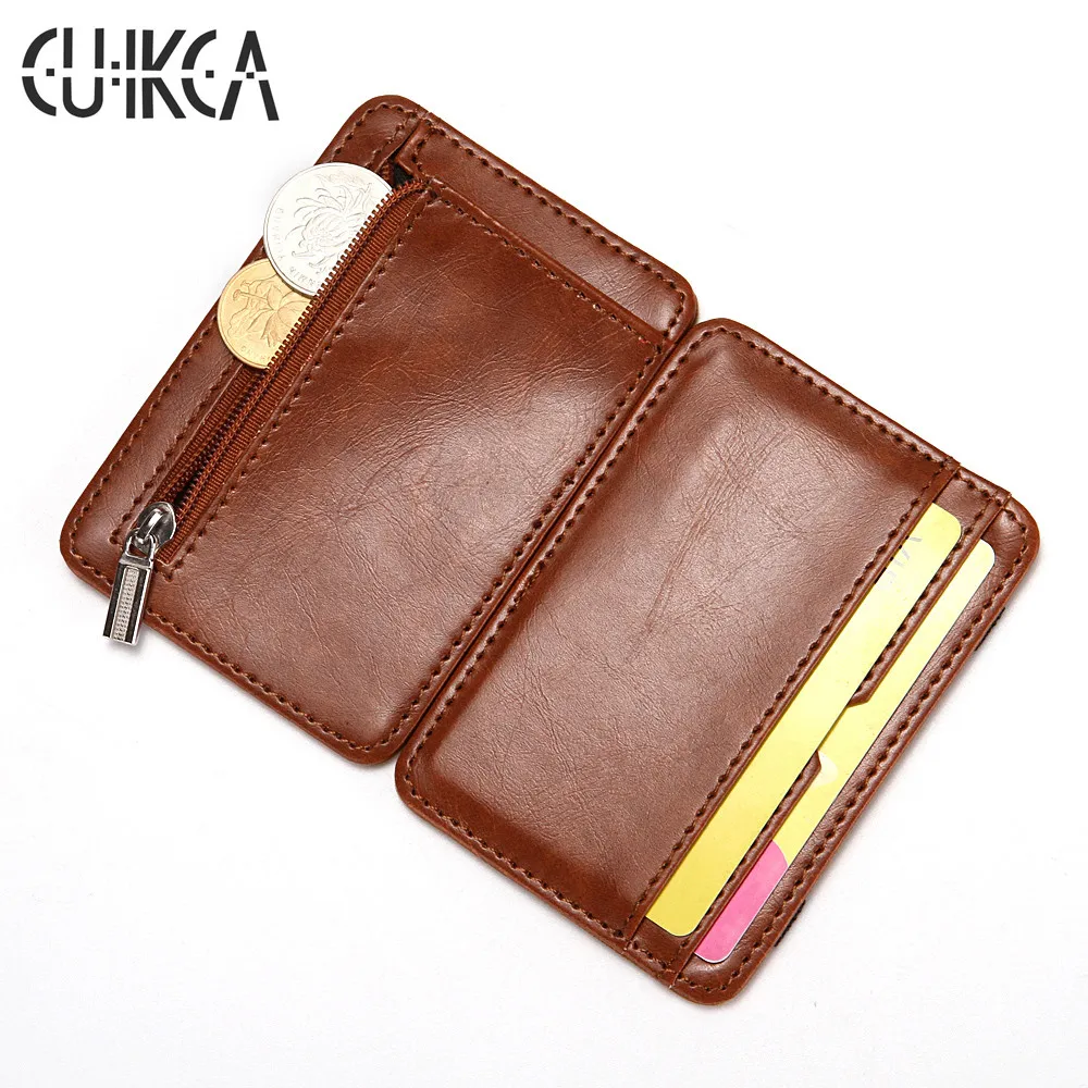 

CUIKCA Magic Wallet HF005 Thread Unisex Wallet Magic Money Clip Zipper Purse Slim Leather Wallet Business ID Credit Card Case