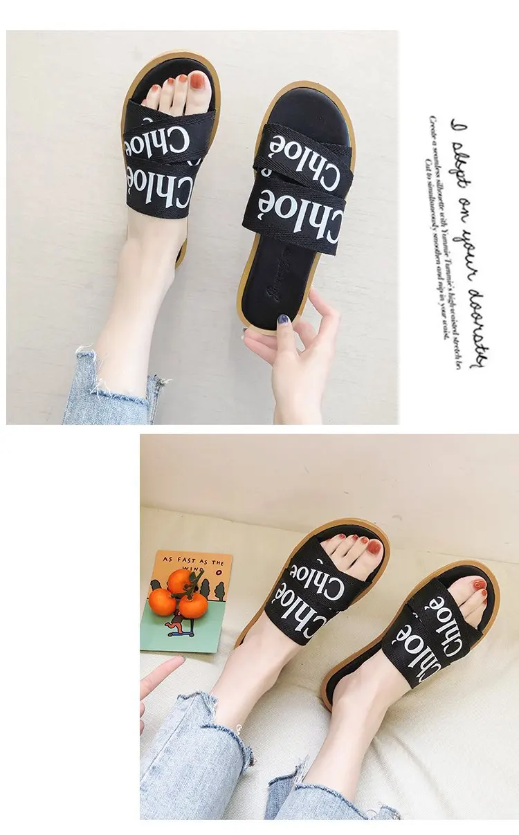 Wholesale Womens Slippers Branded Letter Flat Shoes Newest Female High