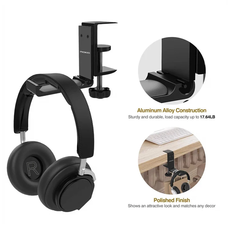 

High Quality Adjustable Stand Headset Holder Desk Hook Headset Holder Head Headset Hook Folding Function, Black white