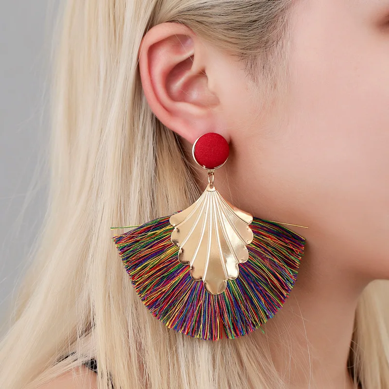 

Amazon 2022 Hot Sale Fashion Bohemian Style Big Tassel Dangle Earrings Statement Earrings Women, Gold