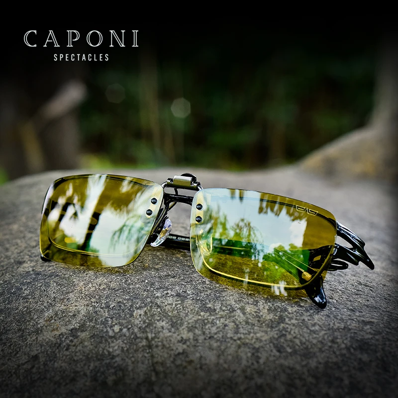 

CAPONI Mens Retro Flip Up Polarized Photochromic Sunglasses Clip On Myopia Glasses Day Night Vision Sun Glasses UV400