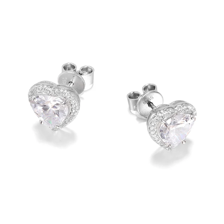 

925 sterling silver fashion jewelry clear CZ zircon earrings white gemstone heart shaped stud earrings