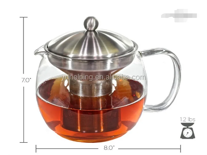 Teapot with Infuser for Loose Tea - 40oz, 3-4 Cup Tea Infuser, Clear Glass  Tea Kettle Pot with Strainer & Warmer - Loose Leaf, Iced Tea Maker & Brewer