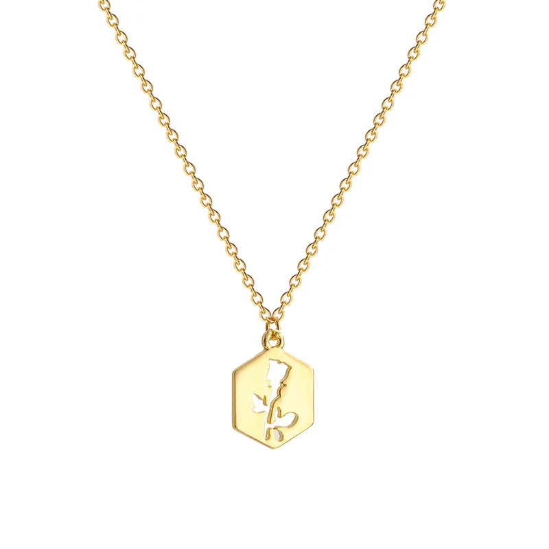 

Shangjie OEM kalung Trendy Women Cube Necklace Jewelry Gold Plated Stainless Steel Necklace Hollow Rose Necklace, Gold color