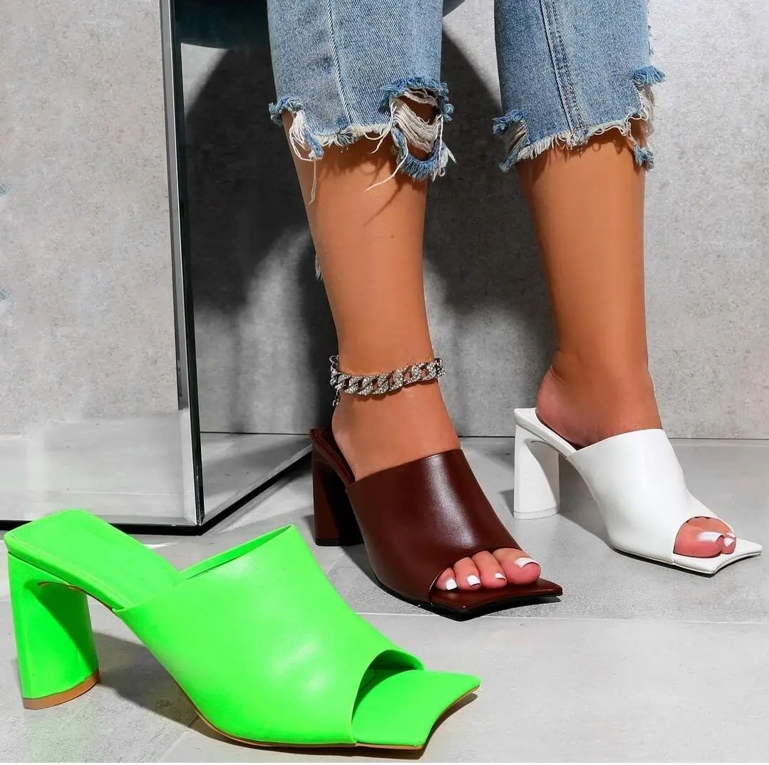 

101321 DEleventh woman shoes designer shoes women brands high heels shoes for ladies neon green white color mule slippers sandal