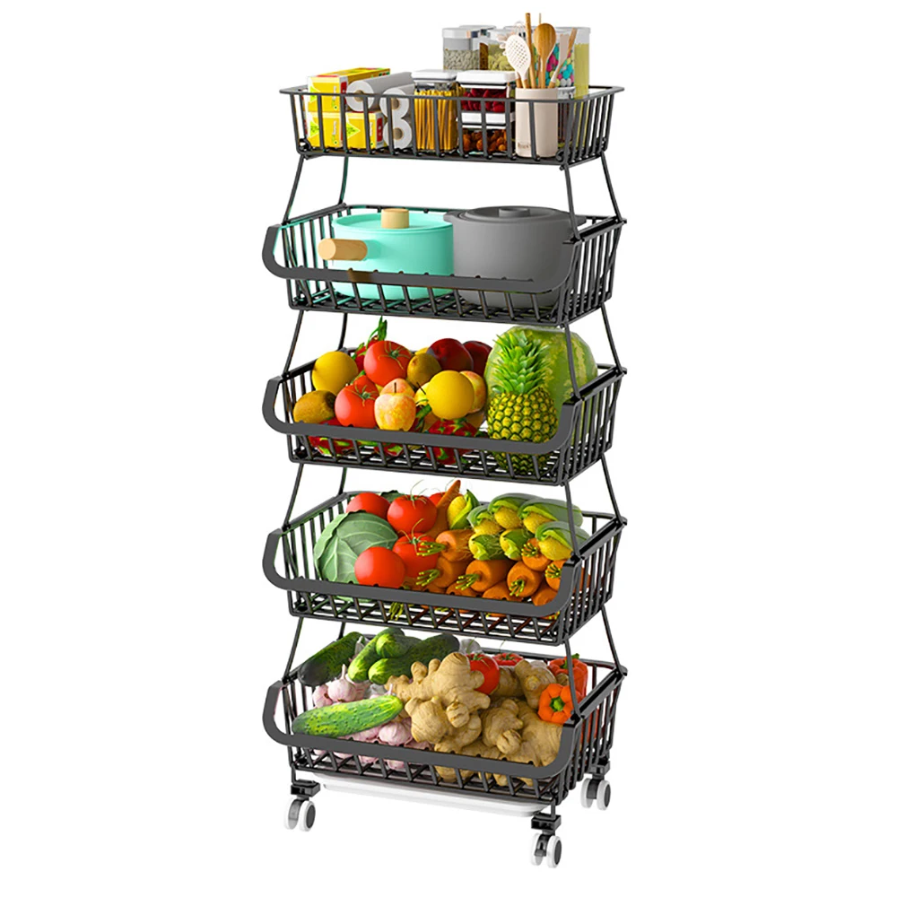 

Hot selling kitchen shelf floor multi-layer space-saving foldable Fruit And Vegetable Basket put bowl pot spice storage basket, Customized