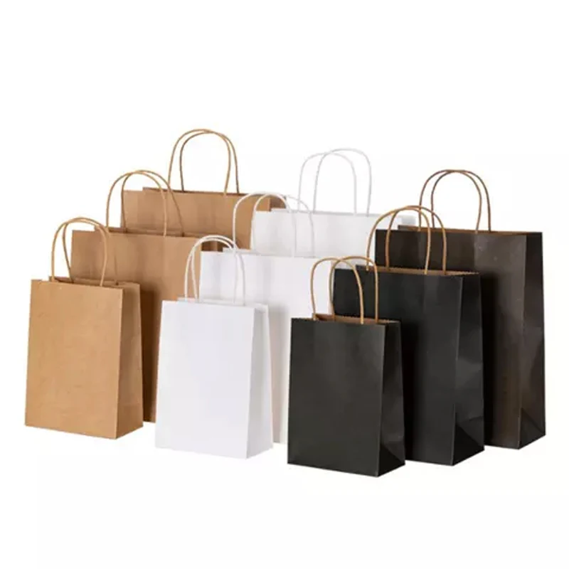 

Eco-Friendly Custom Printed Twisted Handle Grocery Shopping Boutique White Brown Color Kraft Paper Bag