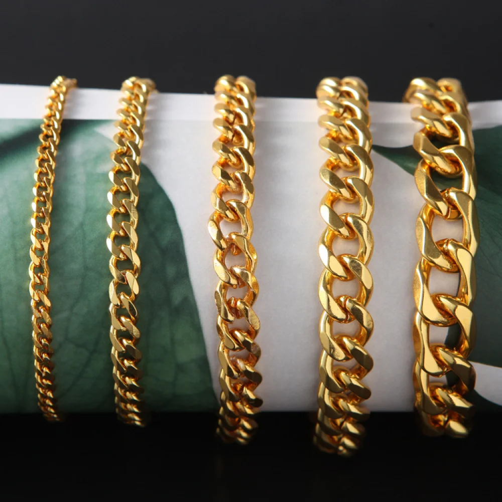 

Hot selling fashion personality stainless steel six-sided polished women men stainless steel chain bracelet, Steel/gold/black (customized)