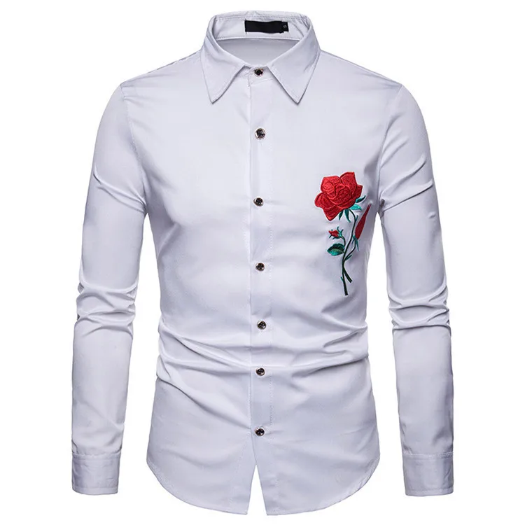 Winwinus Mens Ethnic Style Floral Embroidery Long-Sleeve Square Collar Denim Shirts