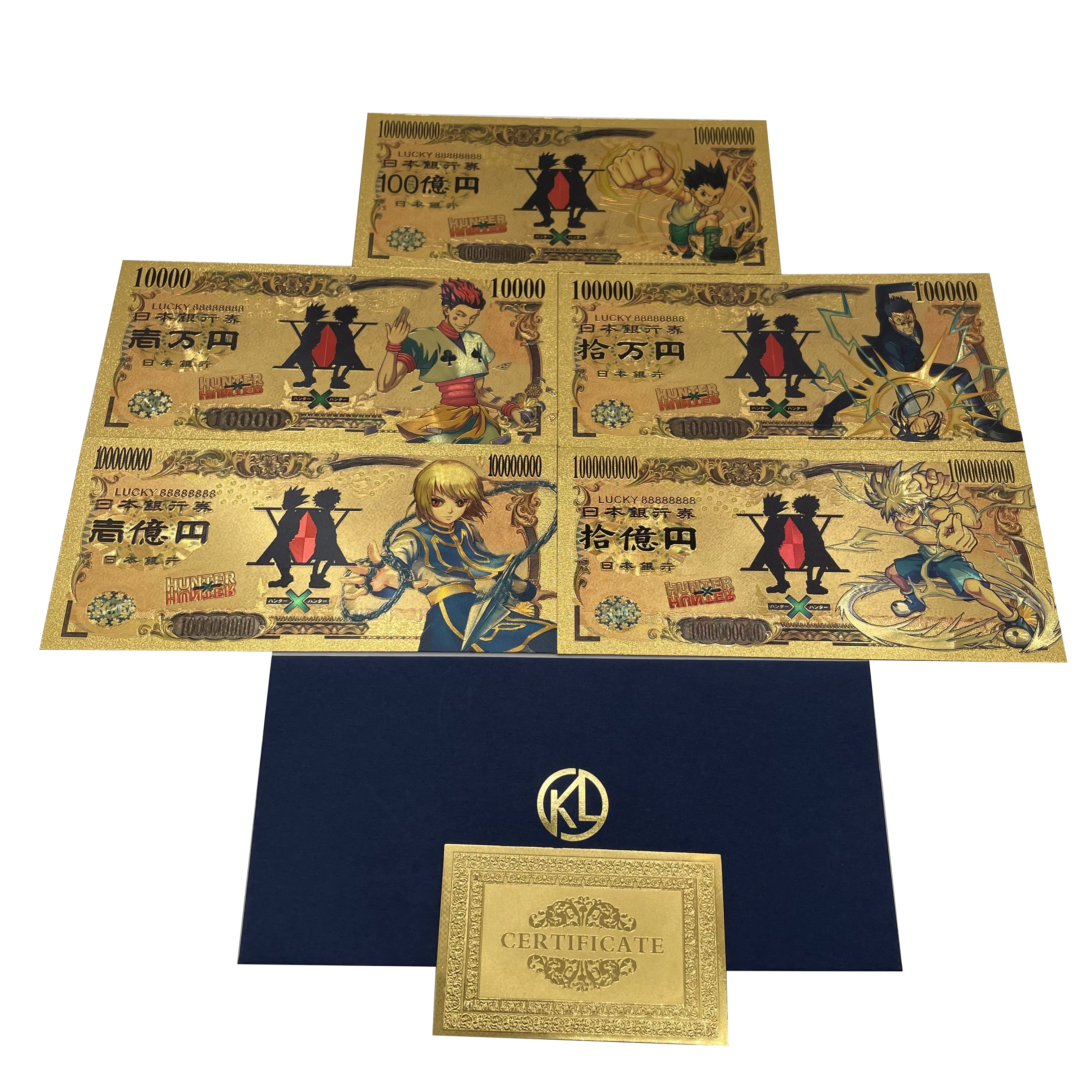 

Beautiful Japanese Manga Hunter X Hunter 10000 Yen Gold Anime Banknote for Classic Memory Souvenir Gifts and Collection Cards