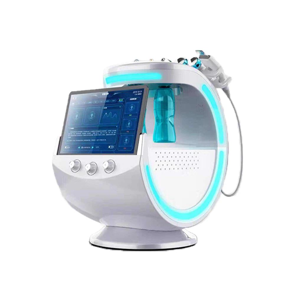 

7 Heads Smart Ice Blue Ultrasonic RF Aqua Skin Scrubber Dermabrasion Machine with skin analysis system Tool