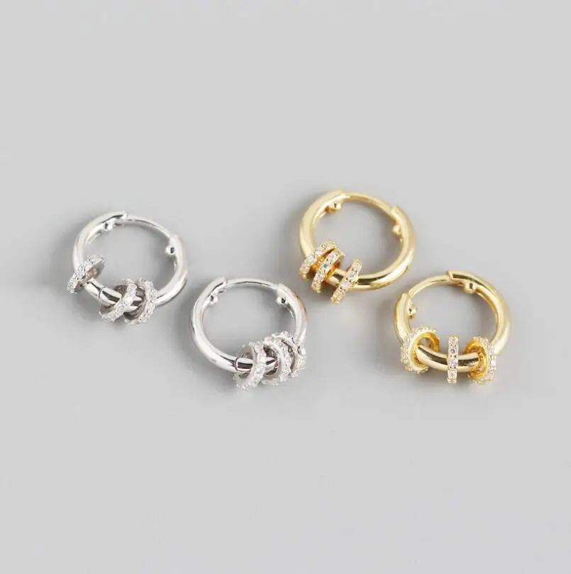 

Gold Tiny 3 Circles CZ Pave Hoop Sterling Silver Small Hoops Gold Huggie Hoops 18k Gold 925 Silver Minimalist Earrings