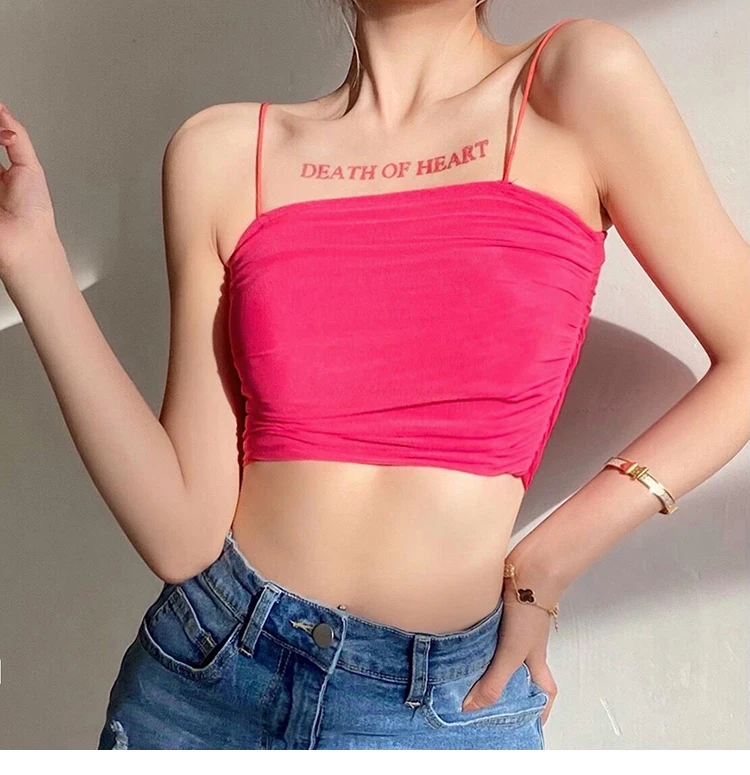 

New Listing Summer Fashion Sexy Skinny Girls' Tank Tops Slip Bustier Spaghetti Strap Crop Tops Women 2021, Customized color