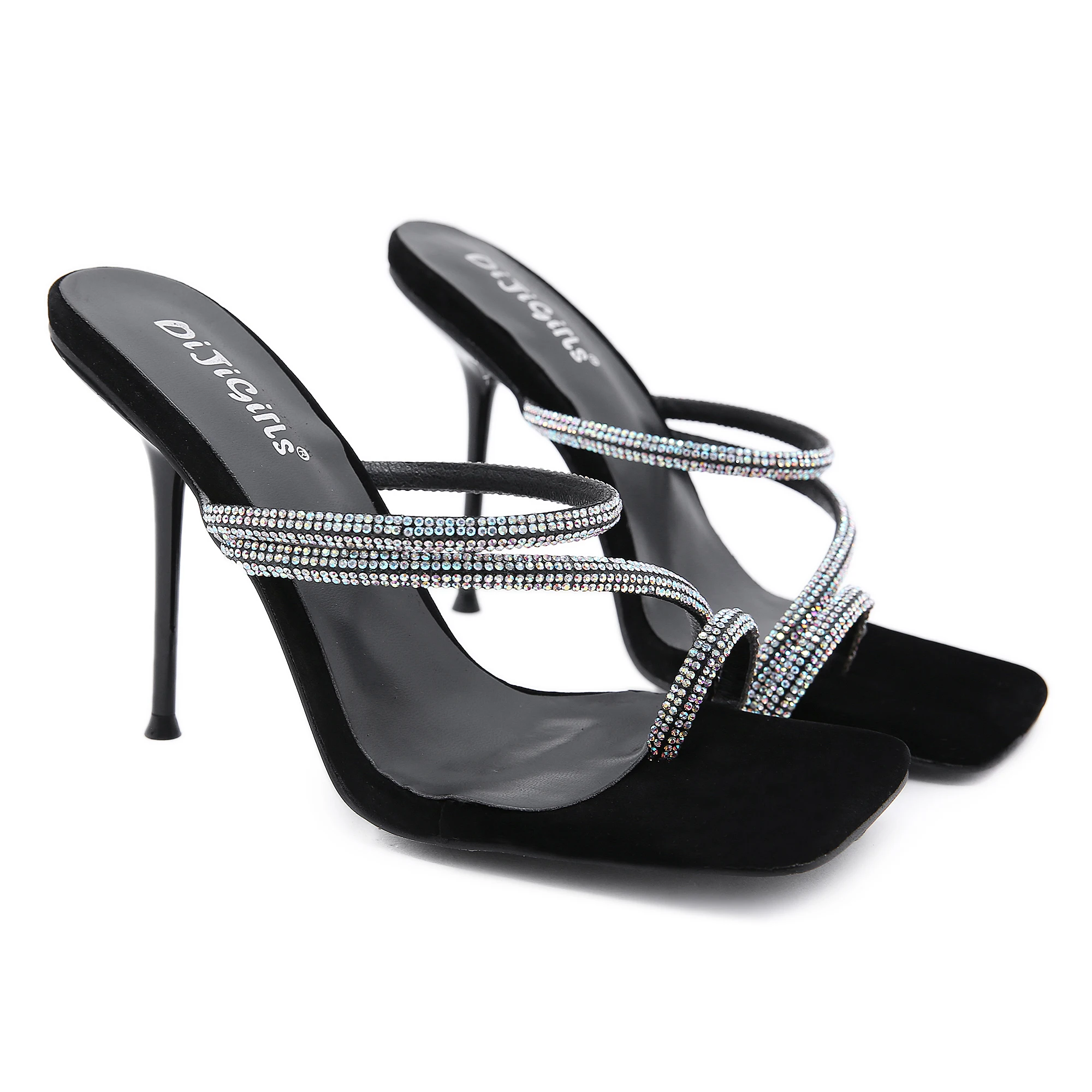 

Quality sexy square toe shining rhinestone stiletto high-heeled sandals holiday party nightclub summer spring size 35-41