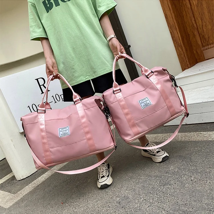 

6 Colors 2 Size Scalable Expansion Wholesale Sports Travel Pink Waterproof Duffle Tote Workout Custom Polyester Gym Bag Women