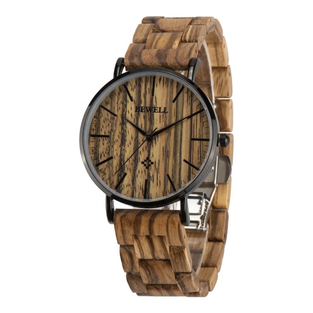 

New Arrival Zebra Wood Watch Unisex Size Original Wristwatches with IP Black Metal Case