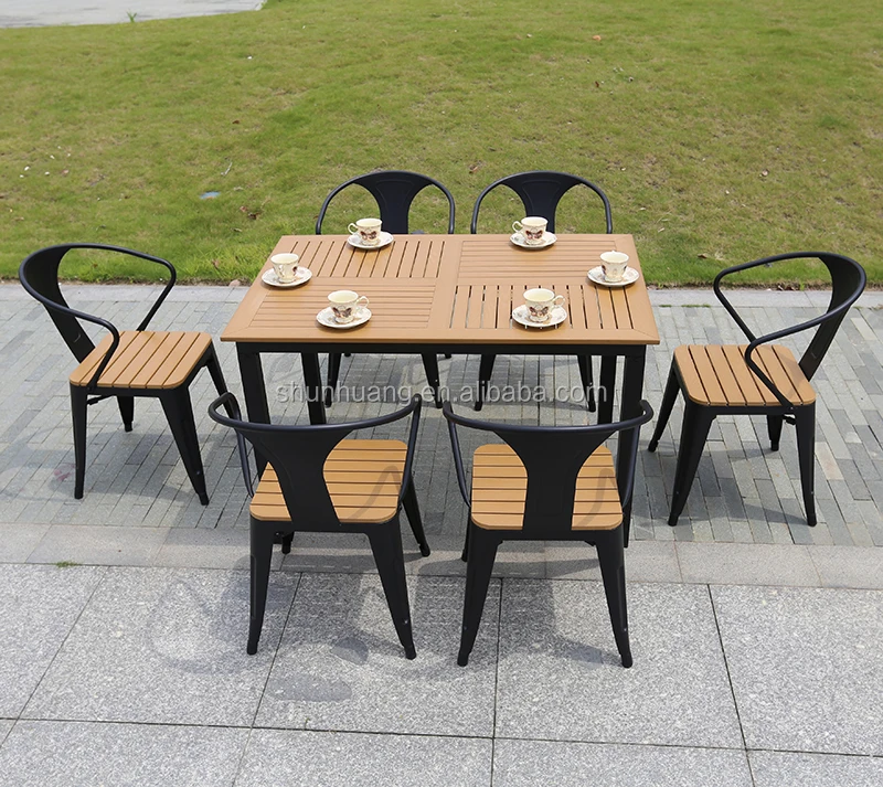 Outdoor Furniture Garden Plastic Wood Dining Set Coffee Table And Chair