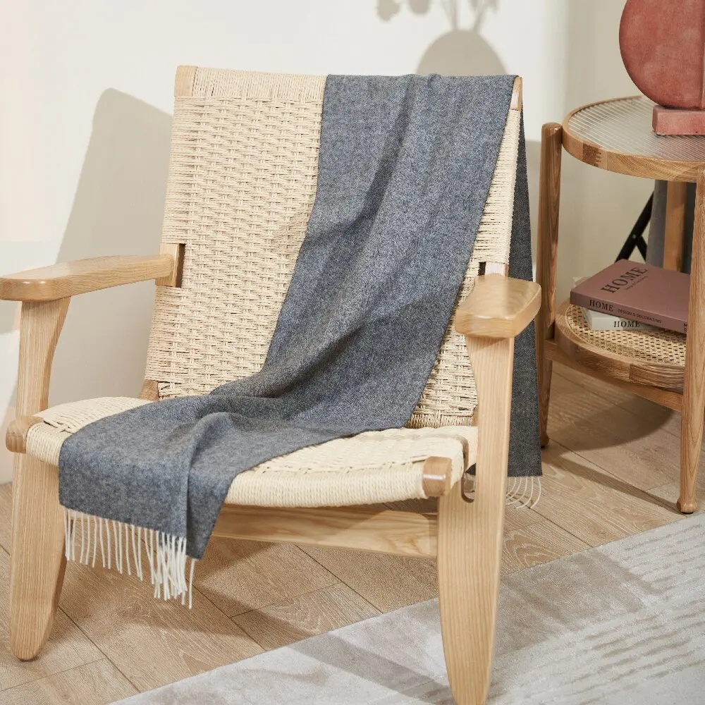 Most Popular Woven Herringbone Pattern 100% Wool Throw Blanket Scarf Shawl Blankets for Women Winter