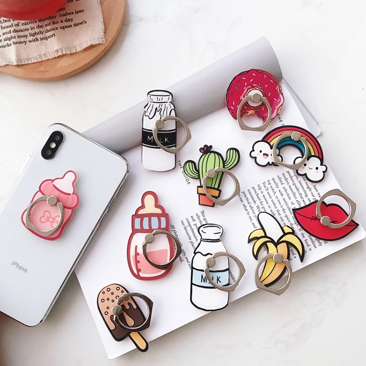360 Rotated Metal Acrylic Cute Cartoon Phone Grip Ring Holder Stand Holder