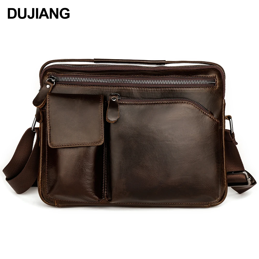 

High Quality Men Handbags Business Crossbody Messenger Bag Genuine Leather Men Shoulder Bag For Ipad, Coffee, brown