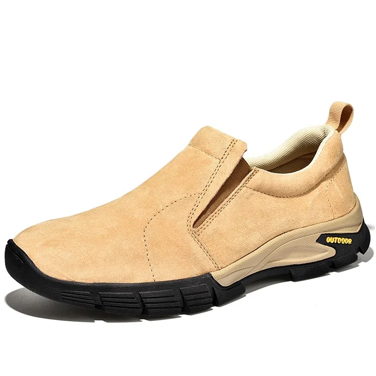 

High quality anti-slip lazy slip-on rugged suede basic flat hiking shoes for men casual climbing shoes with sofe cushioning