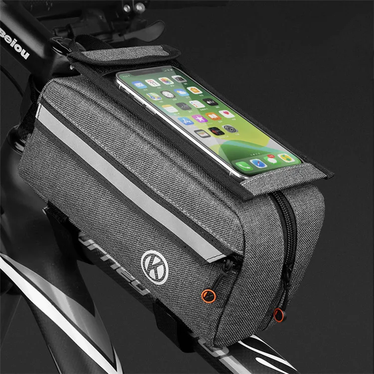 

2021 New Design Waterproof Top Tube Cycling Phone Mount Pack Bicycle Bag Bike Saddle Bag, Grey