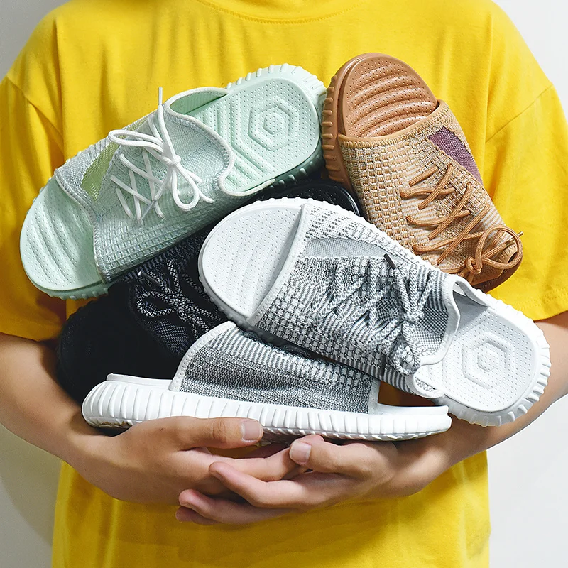 

Breathable yeezys outdoor lace up slippers PU sandals for men, Orange/white/black/green