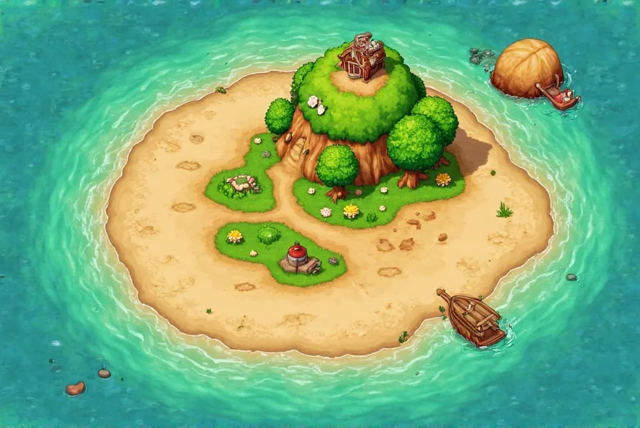 Stardew Valley Ginger Island farm layout showing tropical crops and automatic irrigation system