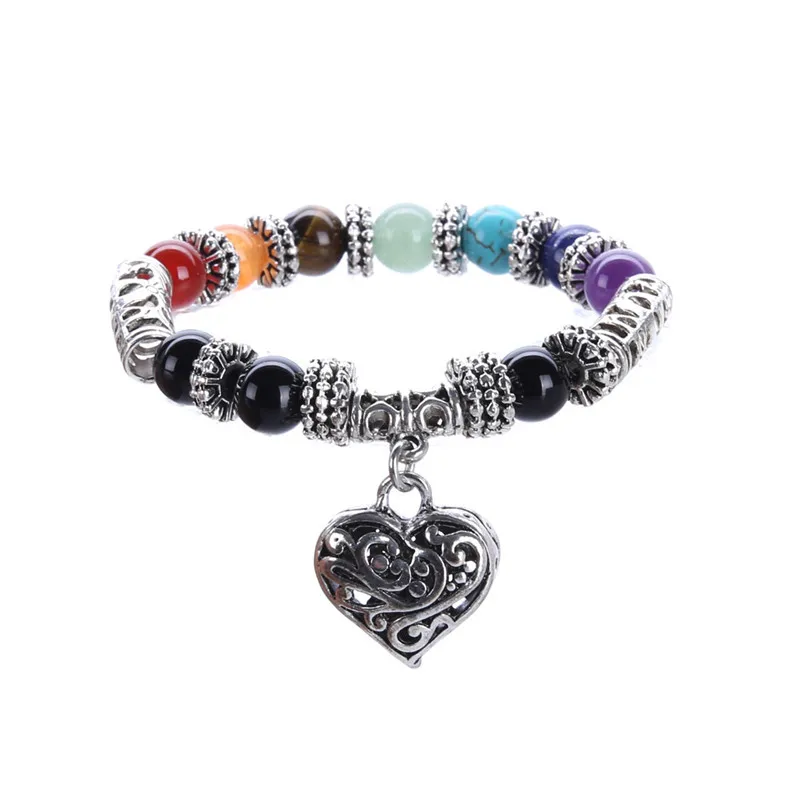 

WIIPU Colorful seven chakras heart-shaped bracelet Agate Yoga Energy heart-shaped bracelet ornament